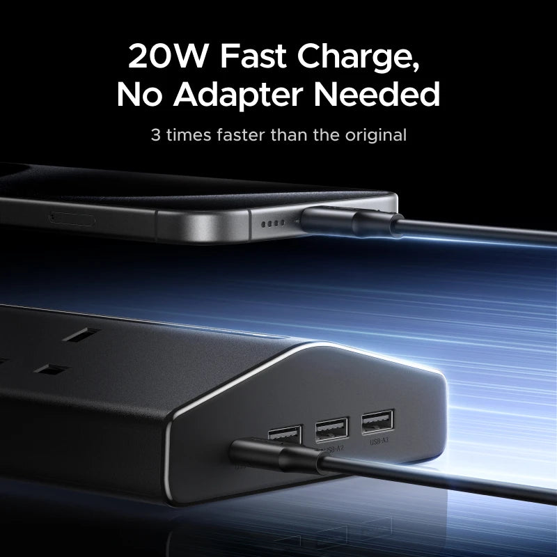 UGREEN Fast Charger 20W Power Strip 16 AC Outlets 1 USB-C 3 USB-A UK Plug Extension Adapter For Tablet Phone Overload Protection