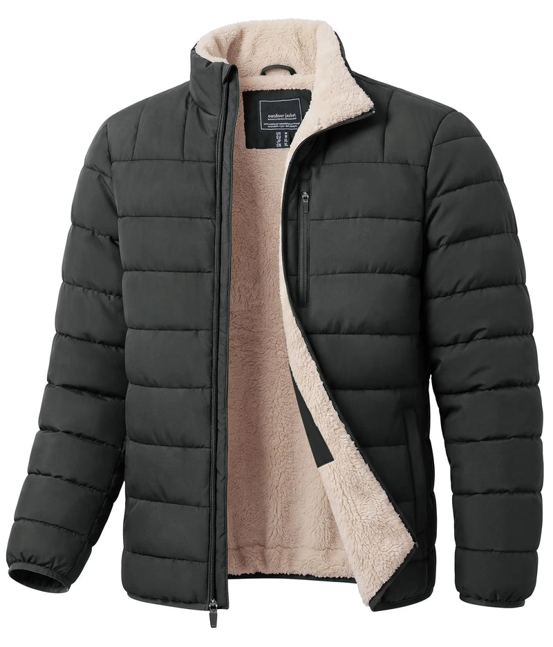 TACVASEN Puffer Jacket for Men Sherpa Lined Warm Winter Coat Insulated Water Resistant Windproof Casual Travel 4 Pockets Outwear