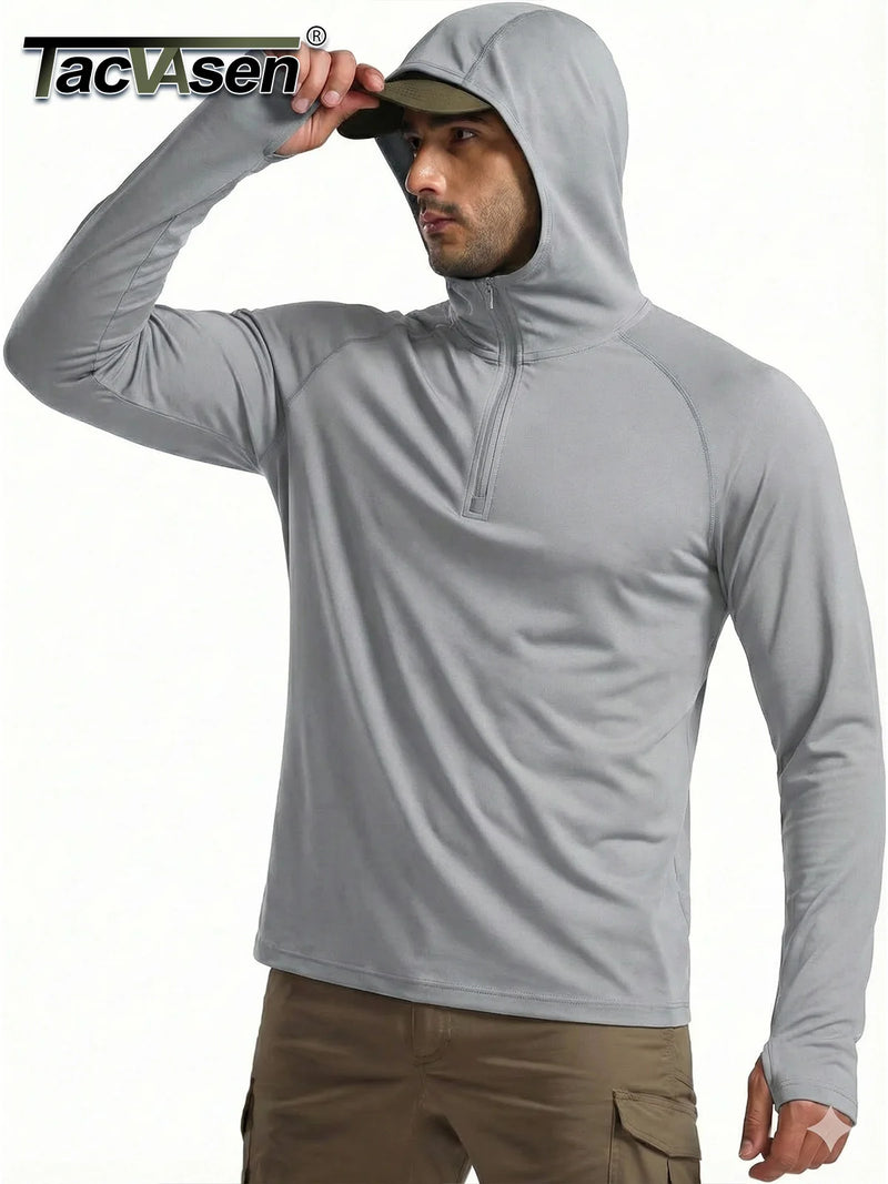 TACVASEN 1/4 Zip Hooded Shirts Mens UPF 50+ Sun Protection Running Surfing Athletic Shirt Lightweight Rash Guard Long Sleeve