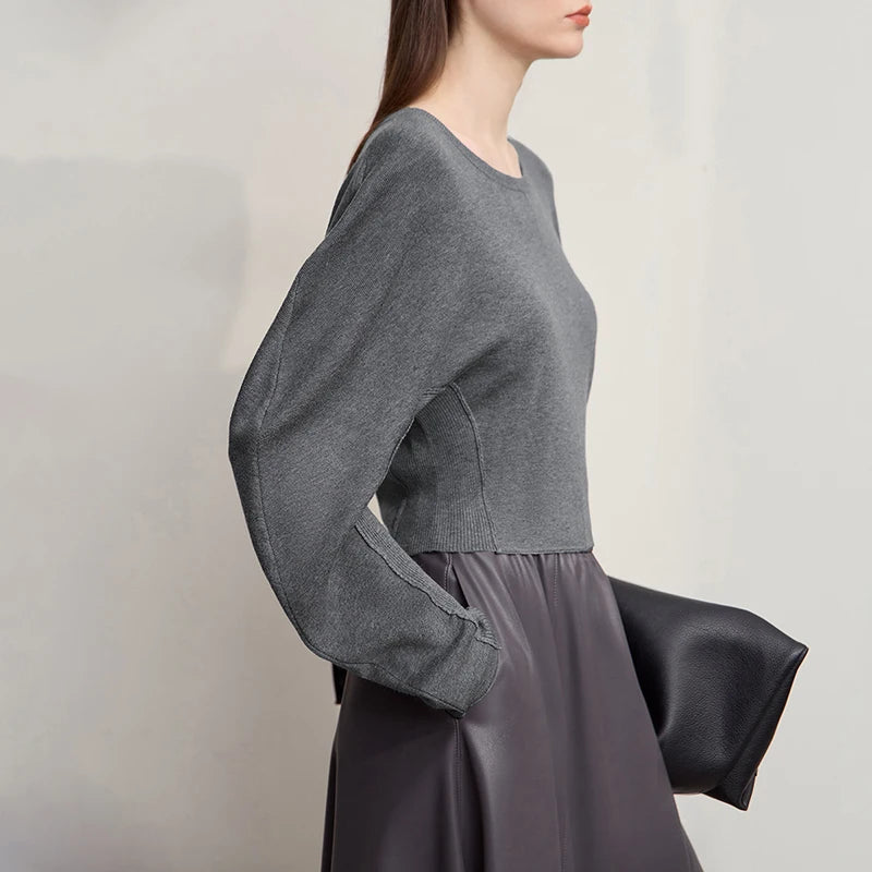 AMII Women's Sweater 2026 Autumn New Minimalist Solid Color Soft Knitwear O-neck Long Sleeve Pullover Short Top Female 12553083