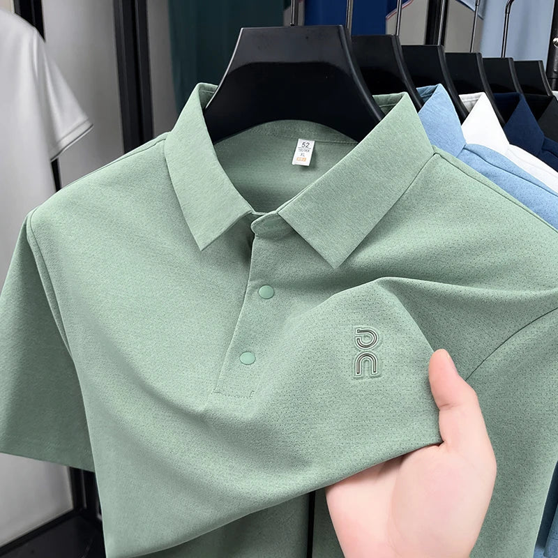 Hot Man Spring New Short-Sleeved Polo Shirt Lapel Button Non-creasing Luxury Brand T-Shirt Business Casual Trend Men's Clothing