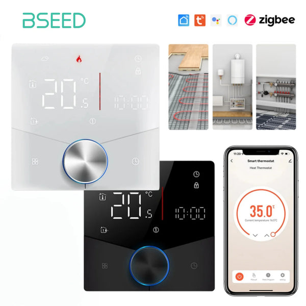 BSEED ZigBee Touch LED Integrated Screen With Knob Floor Heating Room Thermostat Controller Tuya Alexa Google App Control