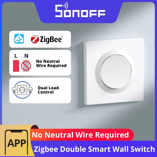 SONOFF Orb-ZBW2L Zigbee 2-Gang Smart Wall Switch MINI-ZB2GS-L-E No Neutral Wire 12A Total Load Dual-Channel Overload Protection
