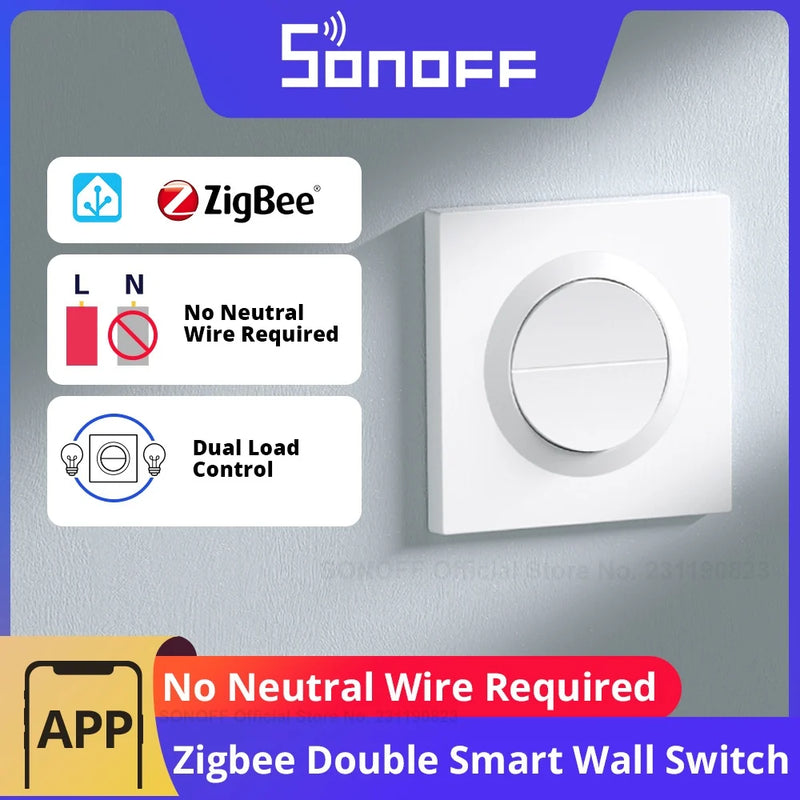 SONOFF Orb-ZBW2L Zigbee 2-Gang Smart Wall Switch MINI-ZB2GS-L-E No Neutral Wire 12A Total Load Dual-Channel Overload Protection