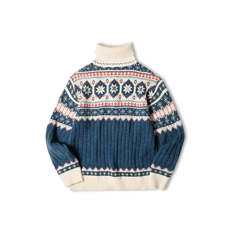 អាវយឺត Maden Vintage Fair Isle ប៉ាក់ពីក្រណាត់ក្តៅសម្រាប់បុណ្យណូអែល អាវយឺតក Turtleneck ប៉ាក់ពីក្រណាត់ក្តៅបែប Barn សម្រាប់រដូវរងារបស់បុរស