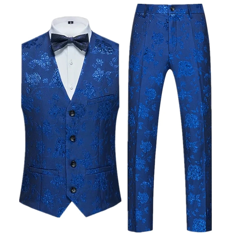 2026 New Men's Sleeveless Vest with Trousers, Wedding Party 2-Piece Set, White, Black, Red, Purple, Asian Size M-6XL