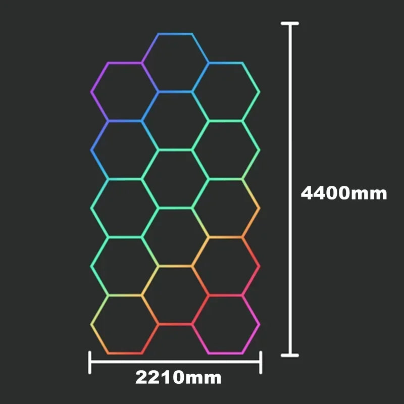 ភ្លើងពិដាន LED RGB Hexagon Garage Light Honeycomb 110-265V សម្រាប់លាងរថយន្តជួសជុលចង្កៀងតុបតែងភ្លើងពិដាន APP Control