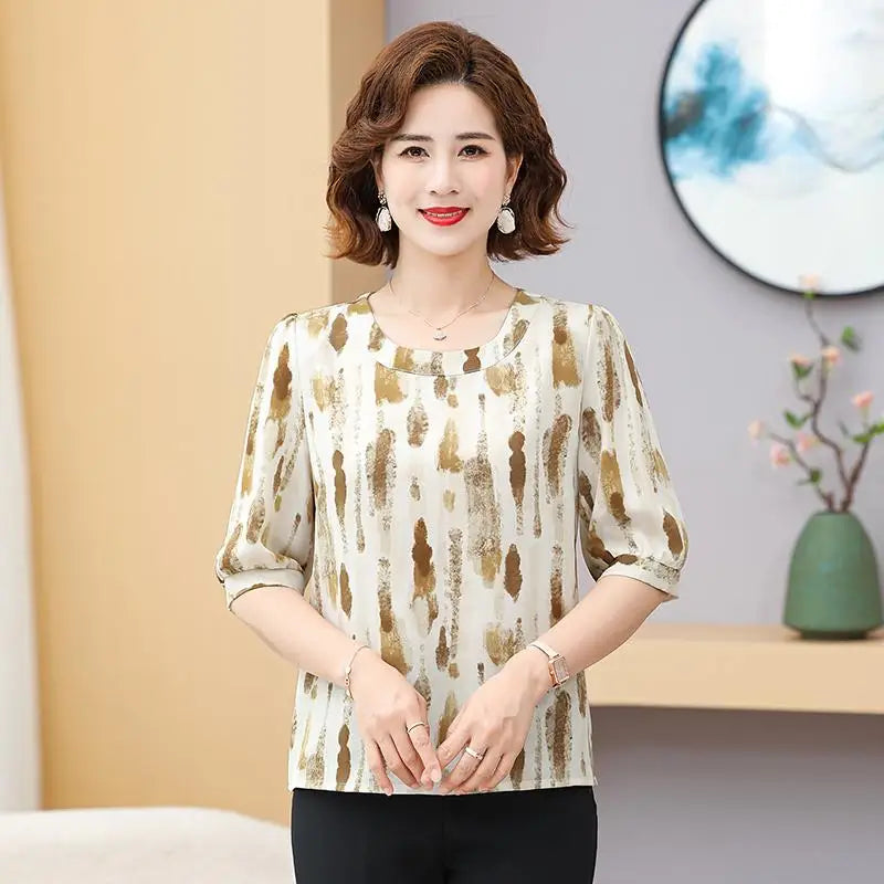 អាវ យឺត ឆ្នូត បោះពុម្ព ទាន់សម័យ សម្រាប់ រដូវក្ដៅ អាវ យឺត ដៃខ្លី បែប អូ ក ឆើតឆាយ សម្រាប់ នារី ការិយាល័យ អាវ រលុង សម្រាប់ នារី សម្លៀក បំពាក់ នារី