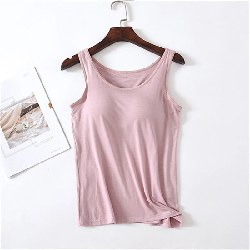 Lingerie Women Sleep Tops Summer Modal Sleeveless Sleepwear Casual Chest Pad Nightwear One Piece Pajamas Bottoming T-shirt S-3XL
