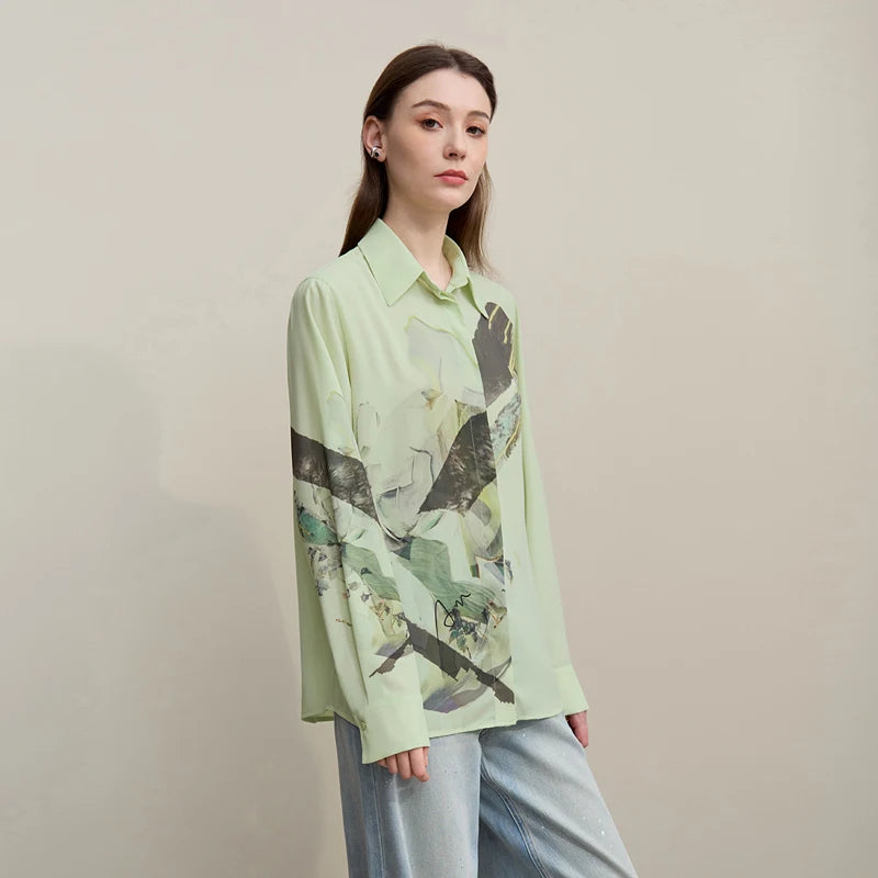 អាវក្រណាត់ Chiffon សម្រាប់នារី រដូវស្លឹកឈើជ្រុះ ឆ្នាំ២០២៦ អាវការិយាល័យថ្មី បោះពុម្ពស្រស់ស្អាត កអាវរលុង អាវធម្មតា សម្រាប់នារី 12641108
