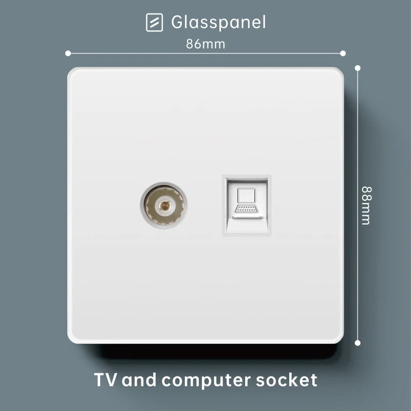 Luxury Skin Feeling Glass Wall Light Switch Button White UK Plug 13A Universal Wall 18W Type-C Fast Charging Socket