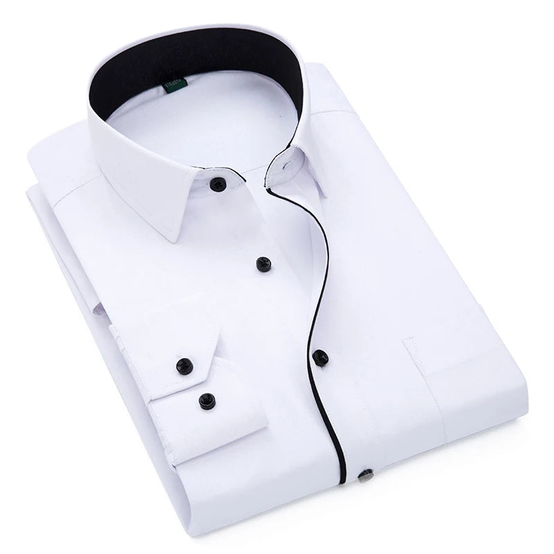 Pink Twill Long Sleeve Shirt, Men Single Breasted Lapel Shirts, Business Office Men Blue Purple White Camisa/Chemise M-9XL
