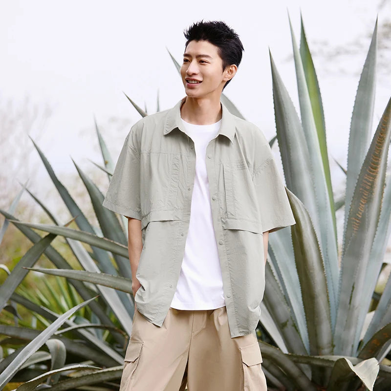 Semir Men Shirt UV Protection Cool Feeling Loose Lapel Short Sleeve Outdoor Casual Top 2026 Soft Comfortable Fashion Daily Wear