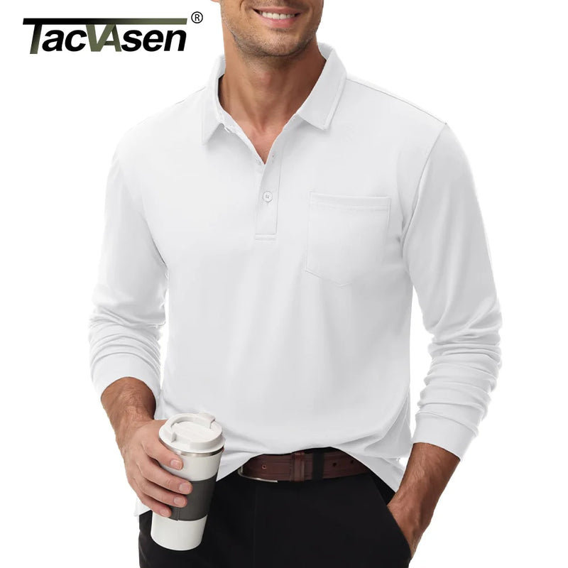 TACVASEN Mens Work Polo Shirts Chest Pocket Casual Polo Shirt Lightweight Breathable Performance Outdoor Golf Polo Tee Tops