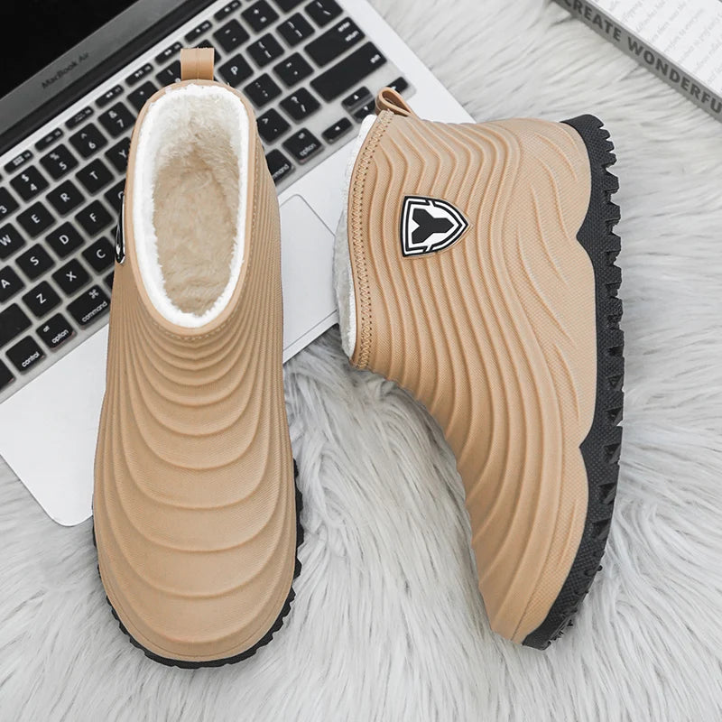Men's warm plush rain shoes winter non-slip waterproof outdoor fishing water shoe fashion youth casual wading camping rain boots