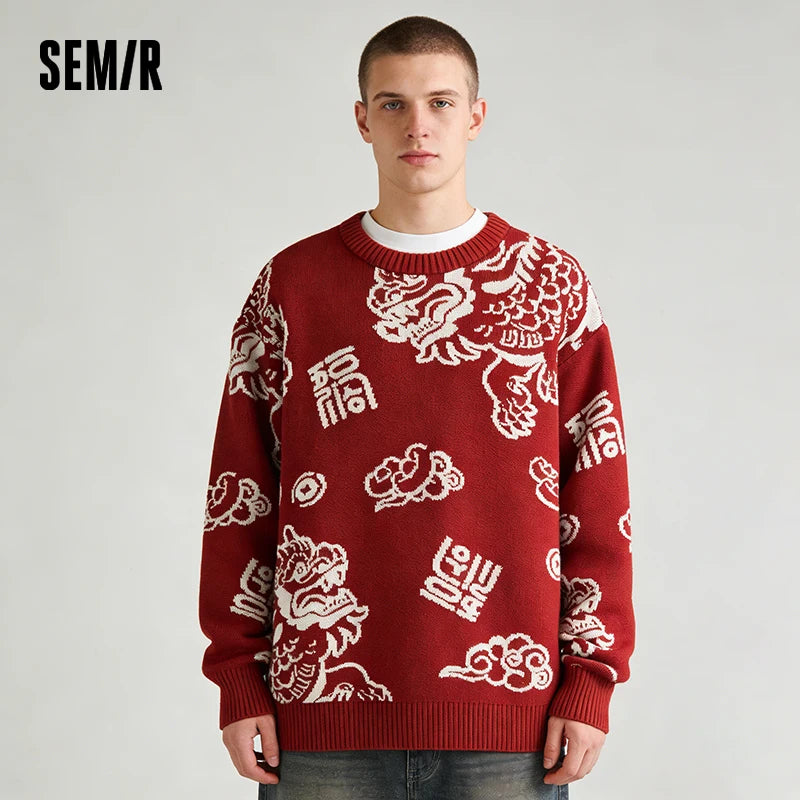 Semir Fashion Sweater Men Spring Kirin Jacquard Loose Casual Couple Knit Top Comfortable Daily Wear Stylish Basic Tee