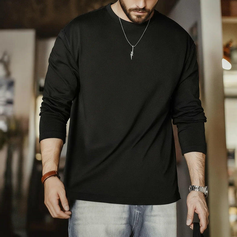 Maden Men's 100% Cotton Heavyweight T-Shirt Long Sleeve Loose Fit Layering Tee Basic Casual Tops for Spring Autunm 1/2/3Pcs