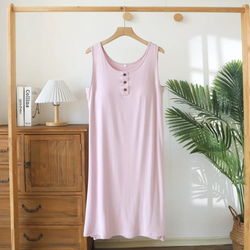 Modal Sleeveless Nightdress Women's Nightgown Solid Color Pajamas Dress Home Wear Chest Cup Summer One Piece Dress Sleepwear