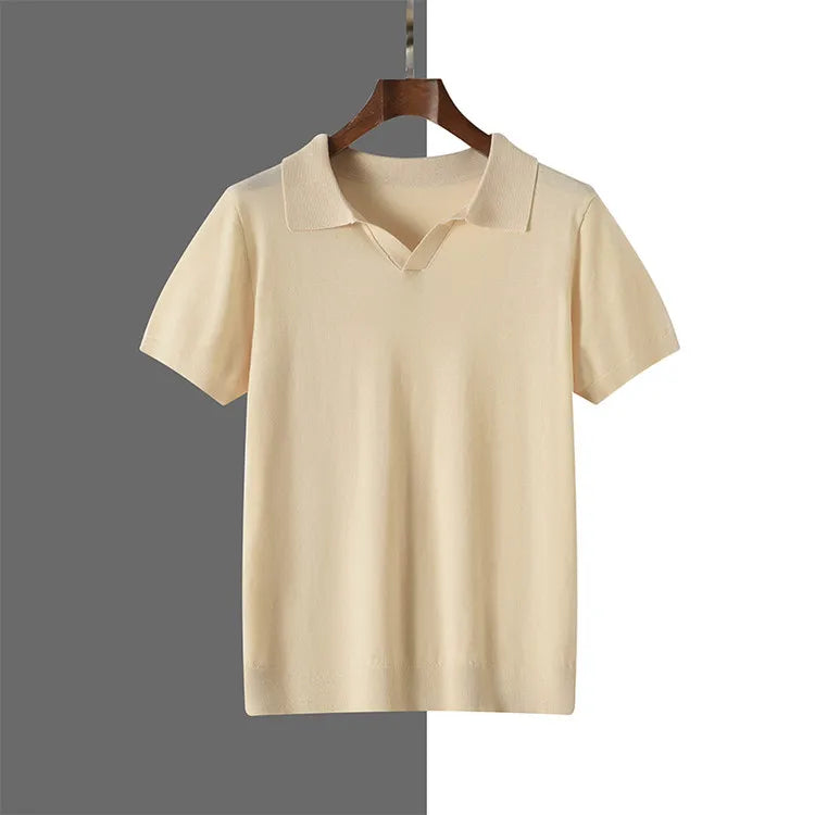 Men's 100% Modal Silk Touch Polo Shirt – Soft Breathable V-Neck Short Sleeve Top for Business Casual