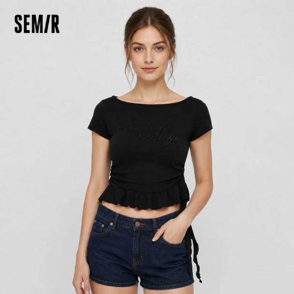 អាវយឺត Semir សម្រាប់នារី អាវខ្លីស្មាម្ខាង រំយោល រចនាបទរដូវក្តៅ ឆ្នាំ២០២៦