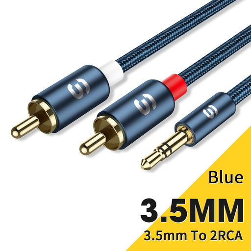 Essager Audio Cables 3.5mm Jack to 2 RCA Male To Female Splitter Aux Cable for Speakers TV PC Amplifiers DVD Home Theater Wire Blue CN