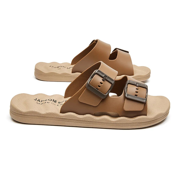 Men's Adjustable Double Buckle Slide Sandals EVA Comfort Flat Slides Non Slip Casual Slippers for Indoor Outdoor Beach Shower