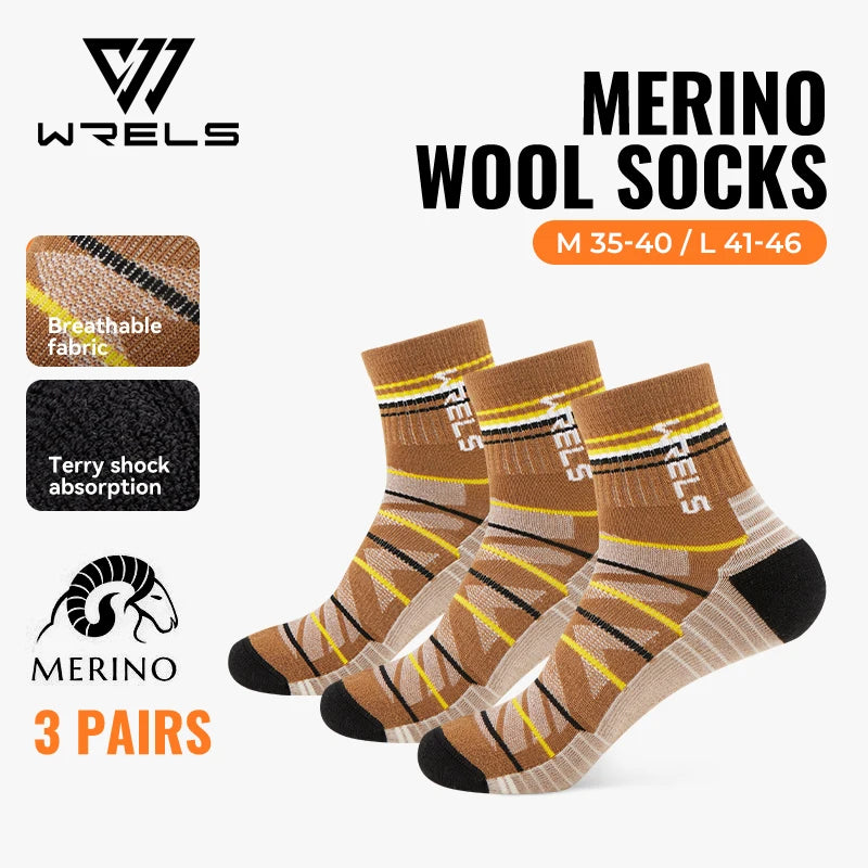 WRELS 1/2/3pairs Merino Wool Socks Warm Thermal Hiking Socks Cushion Sweat Wicking Breathable Compression Merino Wool Socks