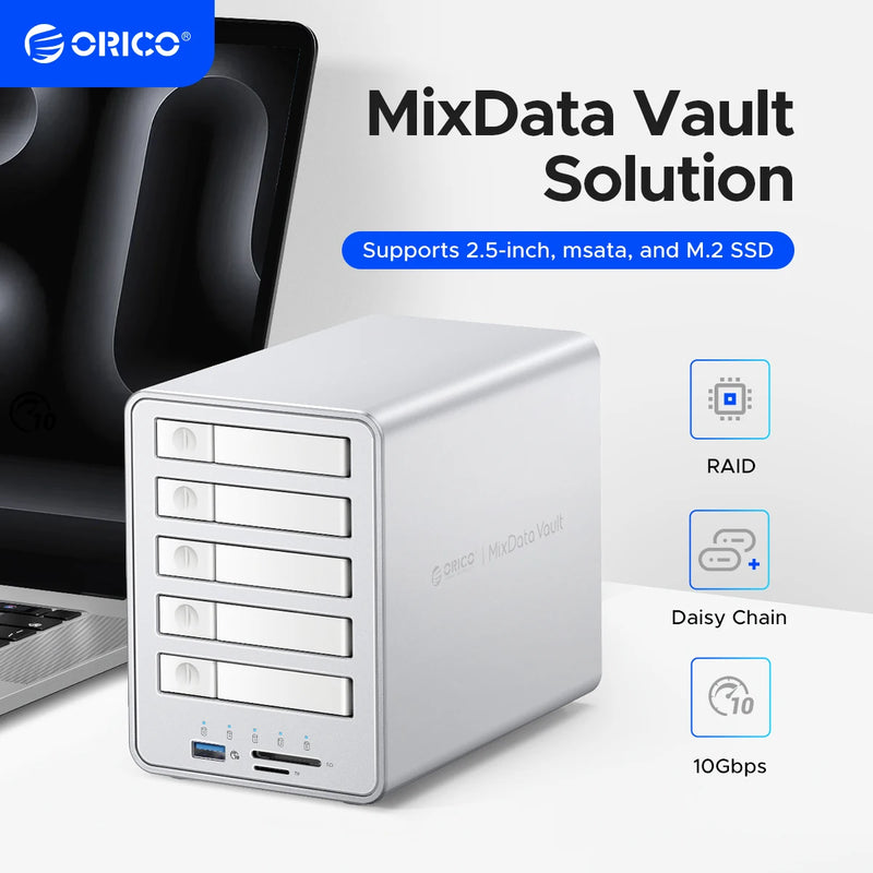 ORICO 2.5" M.2 NGFF SSD 10Gbps All-flash Disk Enclosure With Cooling Fan Multi-raid DAS Solution for Photographer Video Editor