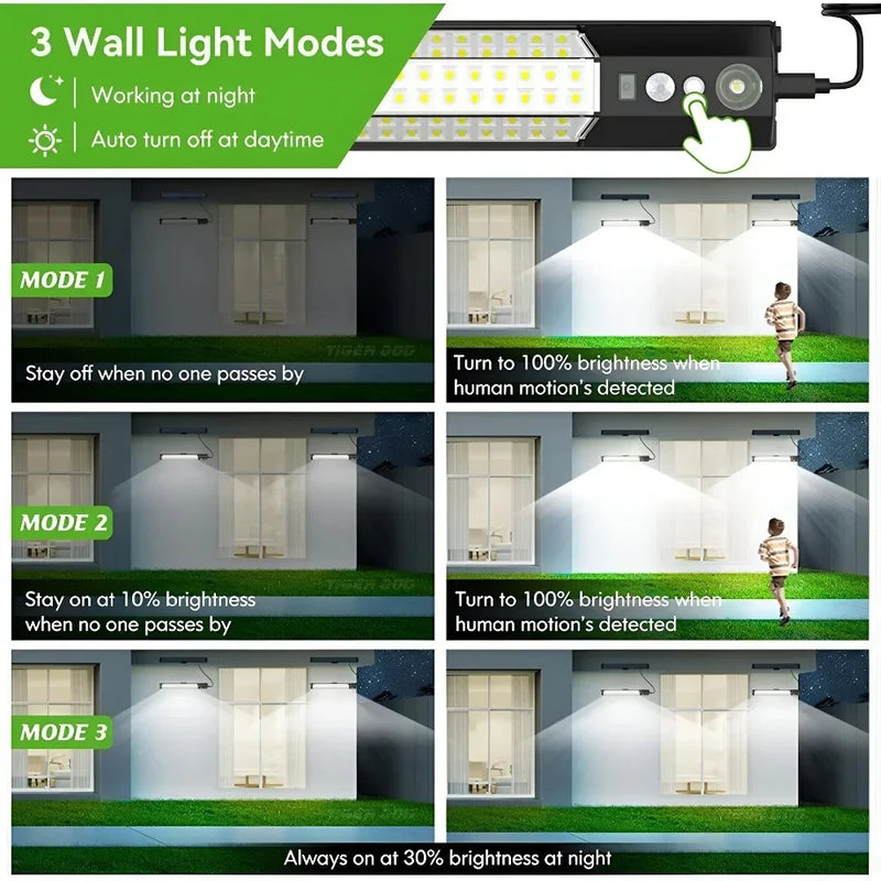 1-2Pcs LED Solar Powered Light Motion Sensor Wall Lamp Outdoor IP65 Waterproof Rechargeable for Yard Fence Shed Balcony Lighting