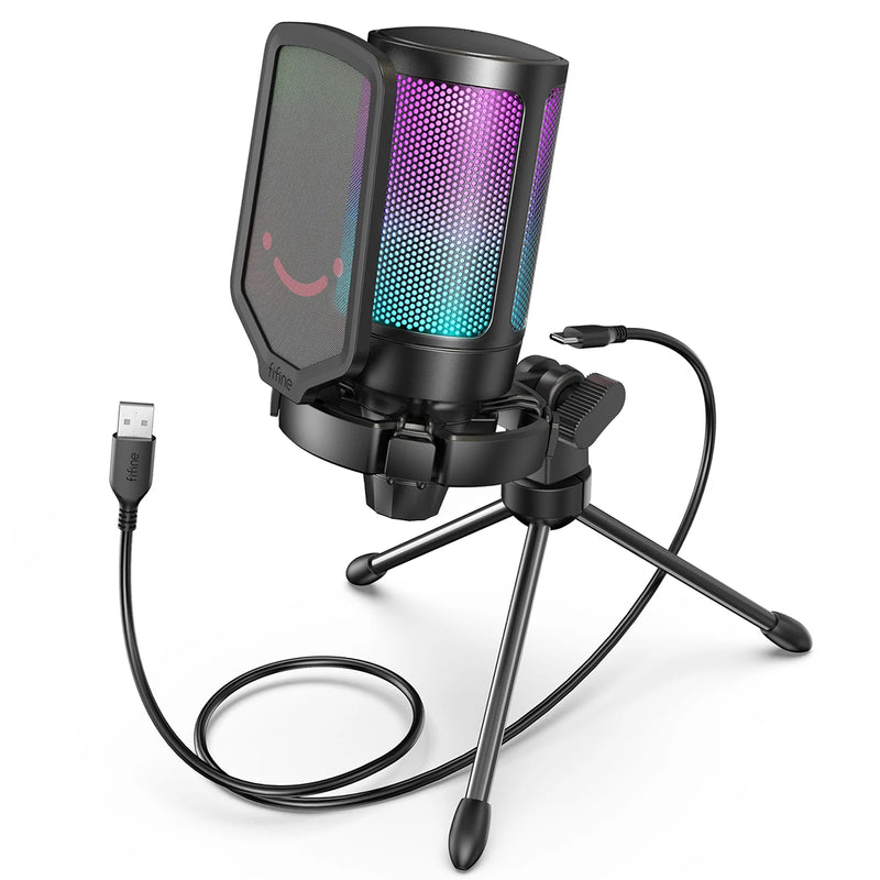 FIFINE USB Gaming Microphone,Condenser MIC with RGB,for PC PS4 PS5 MAC,Suit for Podcasters/Gamers/Influencers/Home Studio
