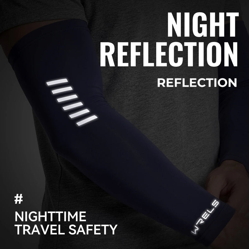 WRELS Sun Sleeves UPF 50+ Ice Silk Arm Covers Night Safety Reflective Cooling Sport Sleeves Breathable Thin Cycling UV Cover