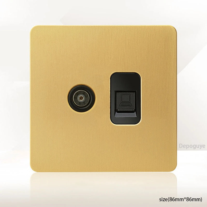 Gold Wall Light Toggle Switch Vintage Brass Lever Stainless Steel Panel,EU FR Universal USB C Socket 1-4 Gang 2Way Switch TV