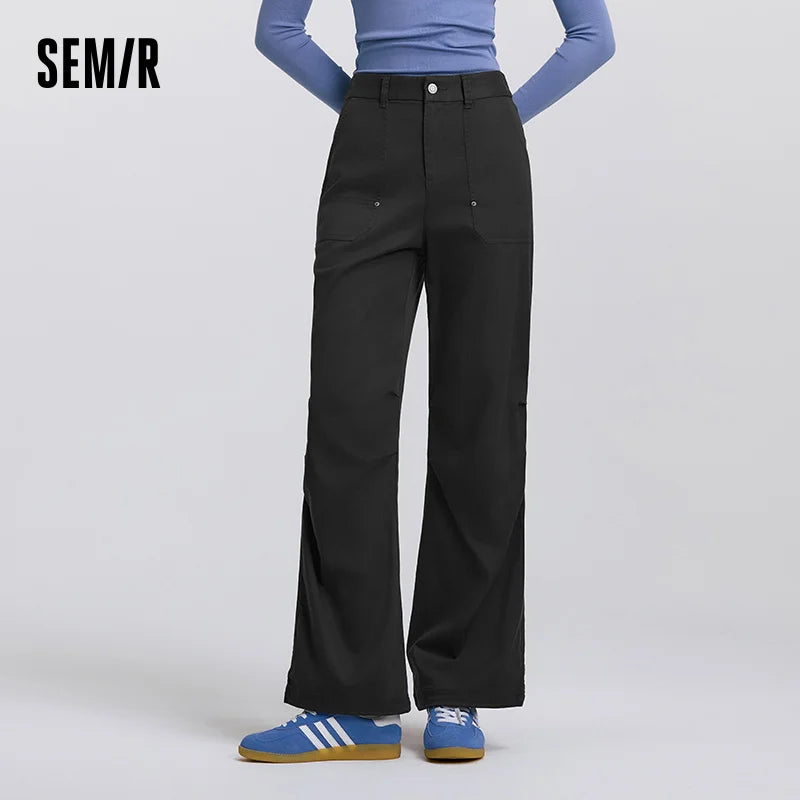 Semir Cargo Pants Women Spring Half Elastic Waist Outdoor Street Style Trendy Wide Leg Casual Versatile Fashion Trousers