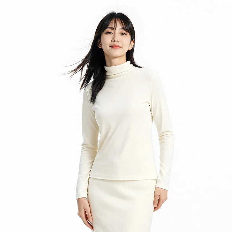 Semir Women Tshirt Thermal Warmth Antibacterial Fabric Solid Color Commuter Style Soft Touch Extended Collar 2026 Spring