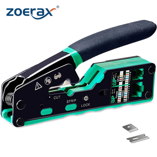 ZoeRax RJ45 Crimp Tool Kit Pass Through Cat6 Crimping Tool For Cat5 Cat5e Cat6 8P8C Connector, All-in-one Ethernet Crimper