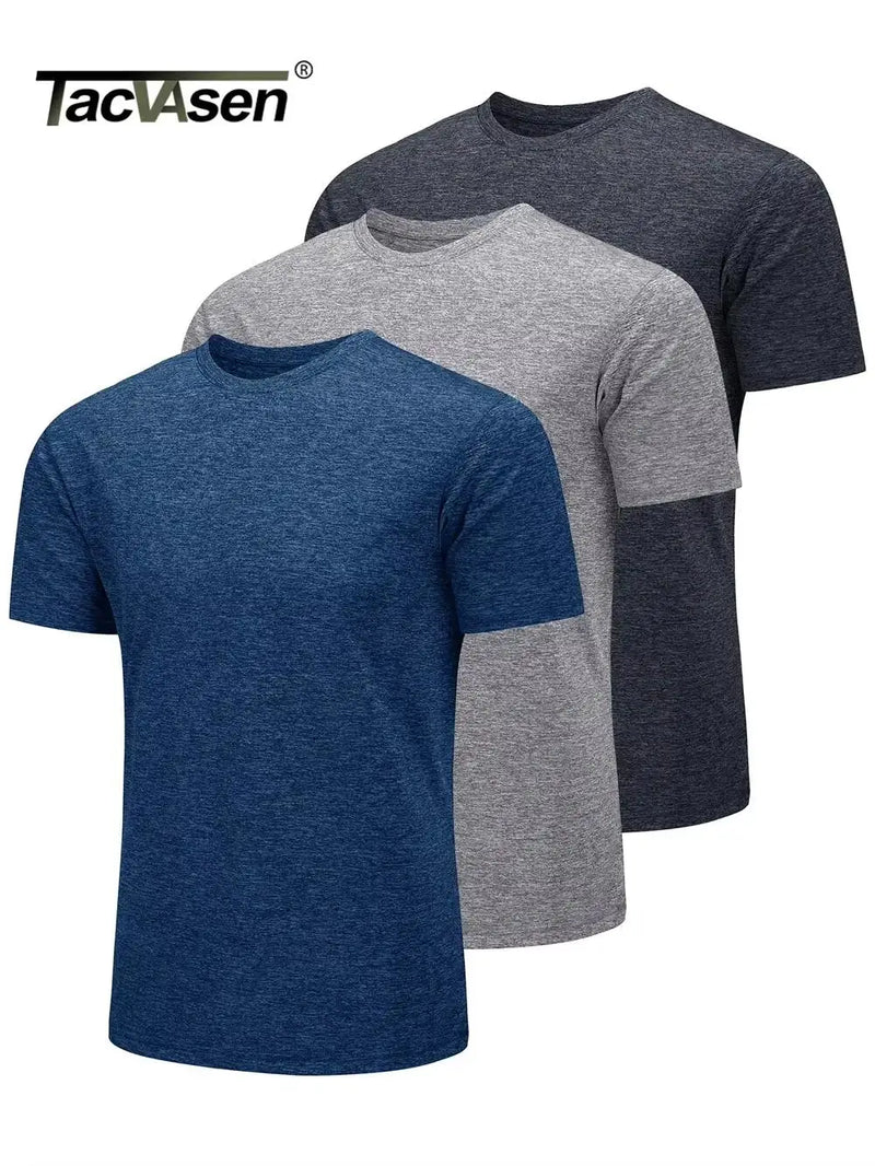 TACVASEN 3 Packs Summer T-shirts Mens Crew Neck Short Sleeve Shirts 3 Pieces/Lot Moisture Wicking Quick Dry Casual Tees Gym Tops