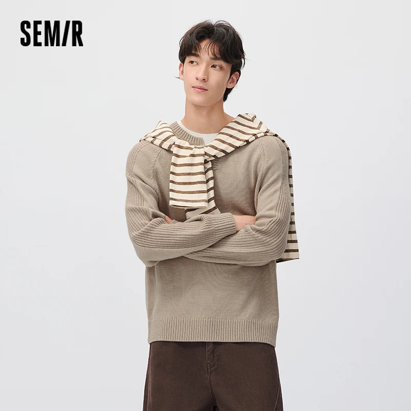 Semir Men Knit Sweater Layered Look Crew Neck Panel Design Raglan Sleeve 2026 New Winter Daily Wear Urban Casual Style