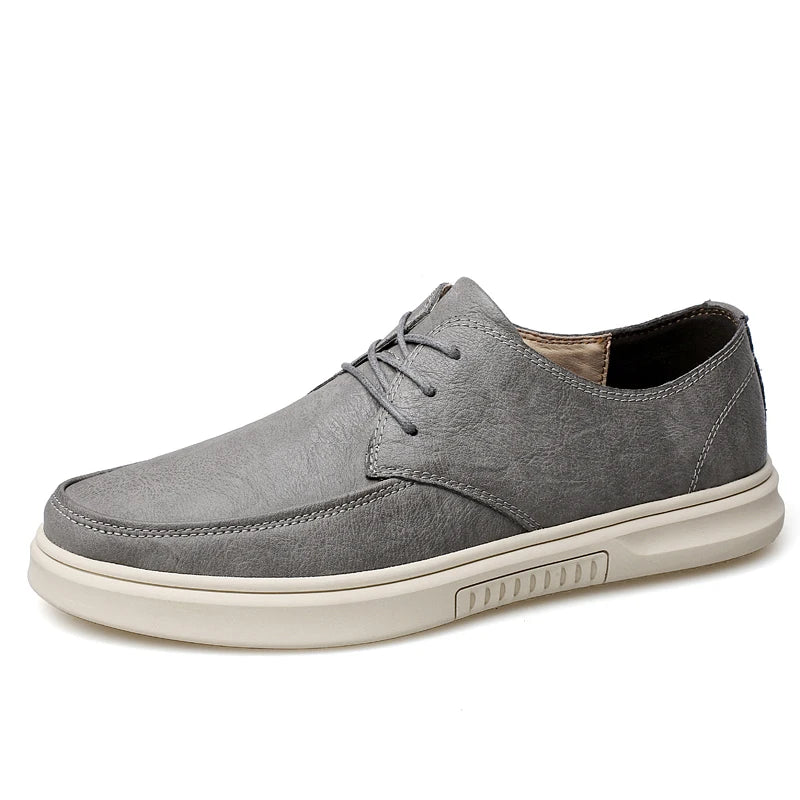 Spring Autumn Mens Korean Style Leather Casual Shoes Men Lace Up Flat Shoes Comfortable