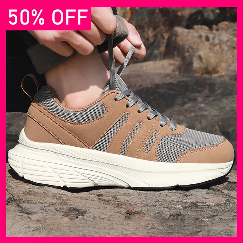 Men Sports Shoes Trendy Mesh Breathe Lace Up Outdoor Running Shoes New Soft Sole Shock-absorbing Comfort Versatile Tennis Shoes
