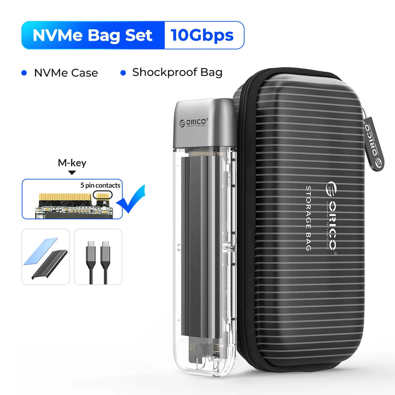 ORICO M.2 SSD Case NVME SATA SSD Enclosure Tool Free 10Gbps M.2 to USB Type C Transparent External Adapter Portable