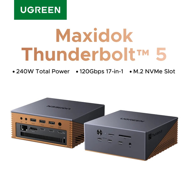 UGREEN Thunderbolt5 17-in-1 Docking Station USB HUB 120Gbps 8K60Hz M.2 NVMe SSD Slot 140W Fast Charging for MacBook Laptop