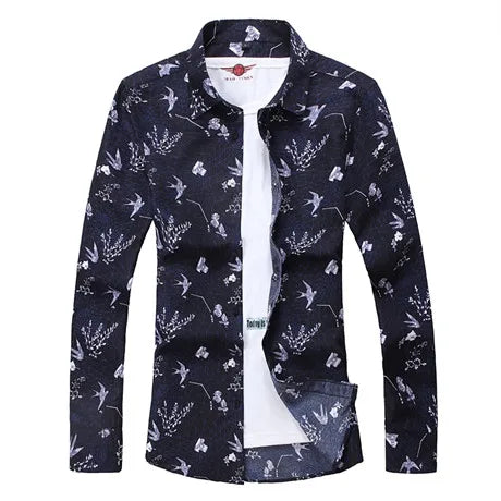 Men's Large Size Long Sleeve Printed Shirts, Single Breasted Lapel Shirt, Business Casual Camisas Para Hombre