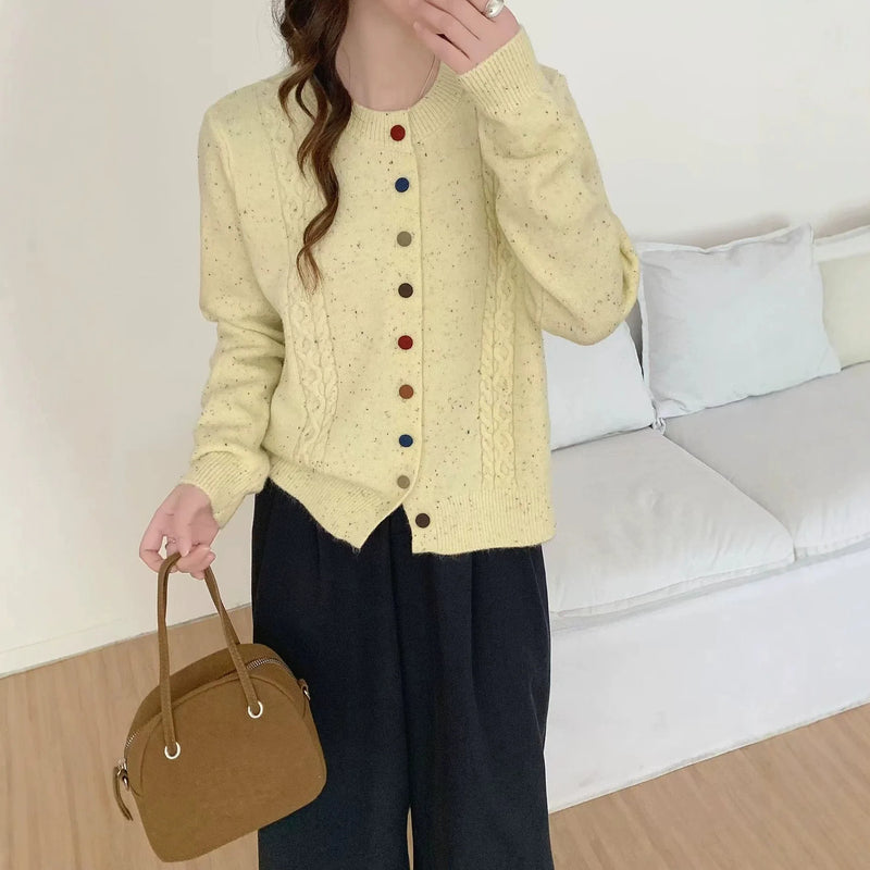 European Button Knitted Cardigan Women's Loose Lazy Style Single-breasted Long-sleeved Sweater Jacket Slim Top Female Knitwear