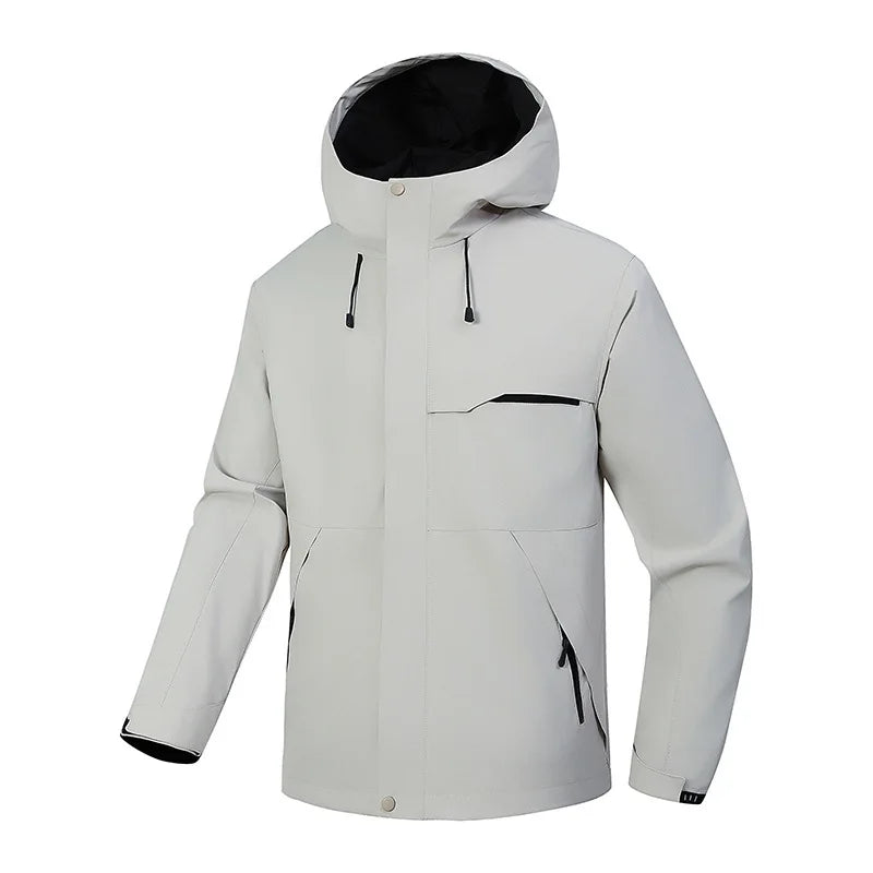2026 Spring New Arrival Men's Long-Sleeve Hooded Jacket, Zip-Up Windbreaker, Available in Gray, Green, Black, and Blue.