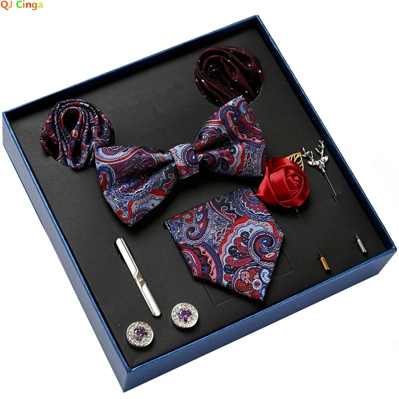 Men's Suit Dress Accessories (Tie + Bow Tie + Square Scarf + Tie Clip + Button + Metal Flower Brooch) 36 Colors To Choose From