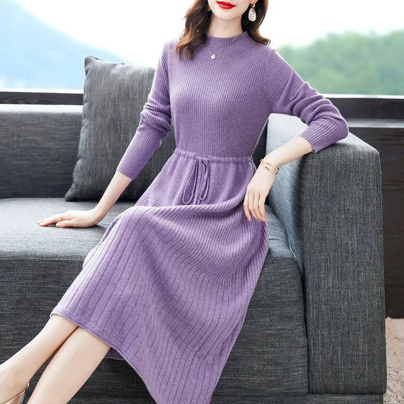 Basic Wear Knit Winter Clothes Woman Pulls New Fashion Middle Aged Mother Sweater Dress Spring Autumn Pullovers Knitwear Jumper