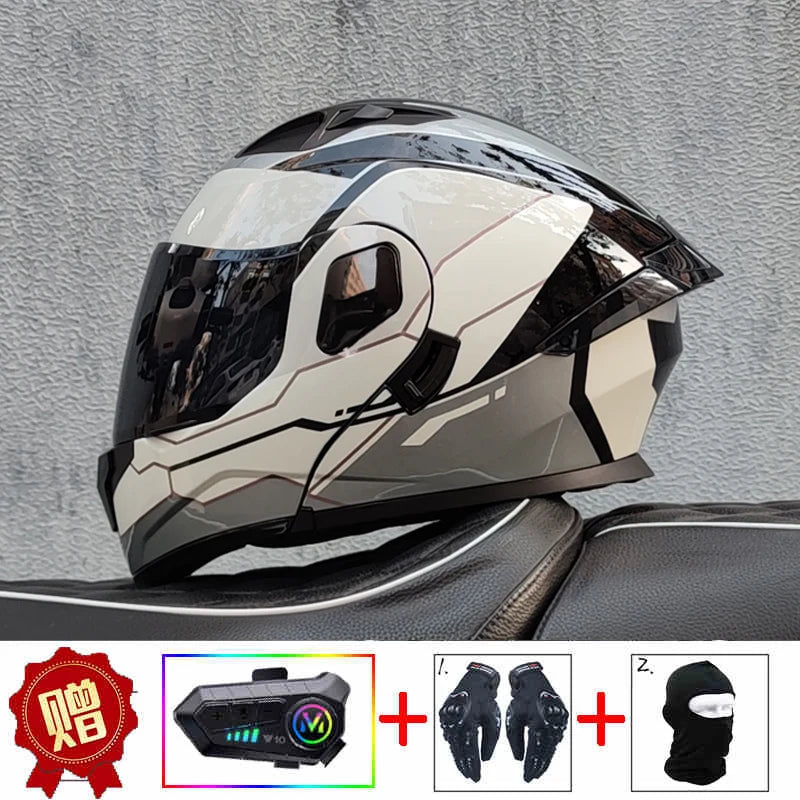 2024 New Motorcycle Professional Racing Flip Up Helmet ABS Material Modular Dual Lens Bluetooth Helmets DOT Certification