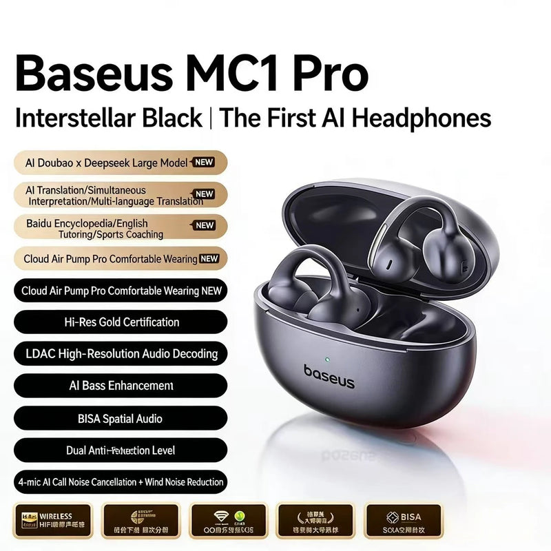 កាសស្តាប់ត្រចៀកឥតខ្សែ Baseus MC1 Pro កាសស្តាប់ត្រចៀកប៊្លូធូសបើកត្រចៀក IP67 ការពារទឹកជ្រាប ENC សំឡេងរំខាន កាសស្តាប់កីឡា លេងបានយូរ