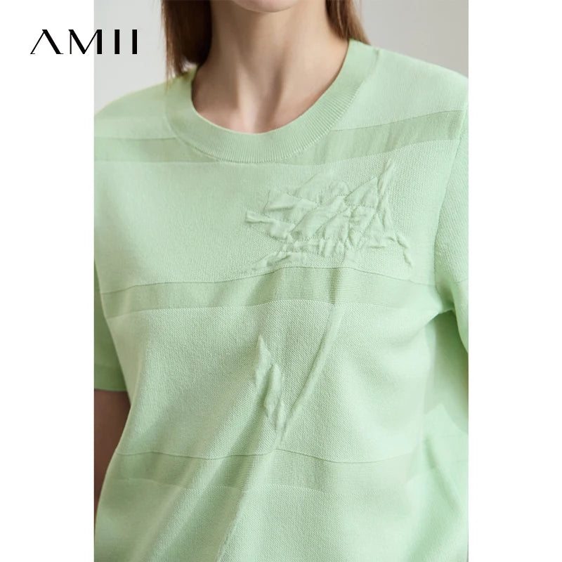 អាវយឺត AMII រដូវក្តៅបែប Minimalist សម្រាប់ស្ត្រីឆ្នាំ ២០២៥ អាវយឺតកមូលដៃខ្លីបោះពុម្ពសម្រាប់ស្ត្រីម៉ូដទាន់សម័យ 12522078