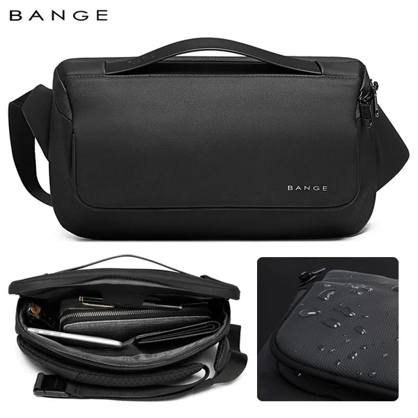 BANGE Premium Black Waterproof Minimalist CrossBag Personality Fashion Men Magnetic Messenger Bag Lightweight Sling Shoulder Bag